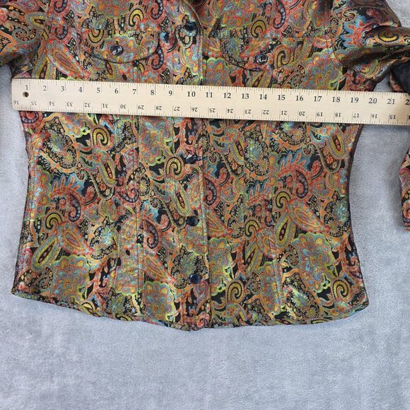 Chicos Jacket Womens Size 1 Multicolor Paisley Brocade Silk Blend Button Up Boho - Picture 7 of 12